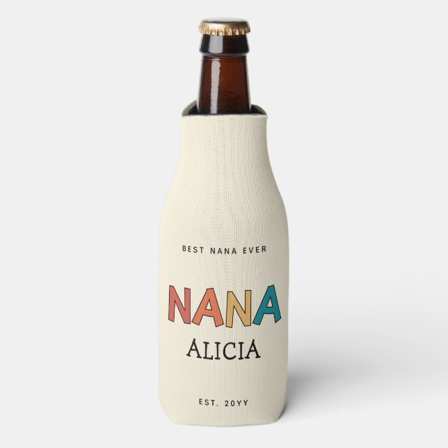Personalised Nana Retro Grandma Best Nana Ever Bottle Cooler (Bottle Front)