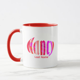 Personalised "Nancy" in Vibrant Red Pink, Orange Mug