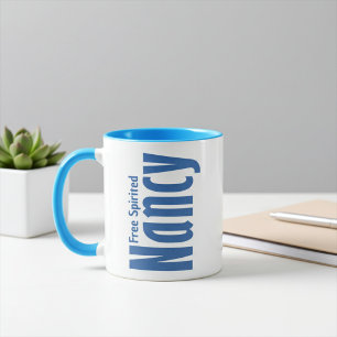 Personalised Nancy Name in Blue Canvas Lettering Mug