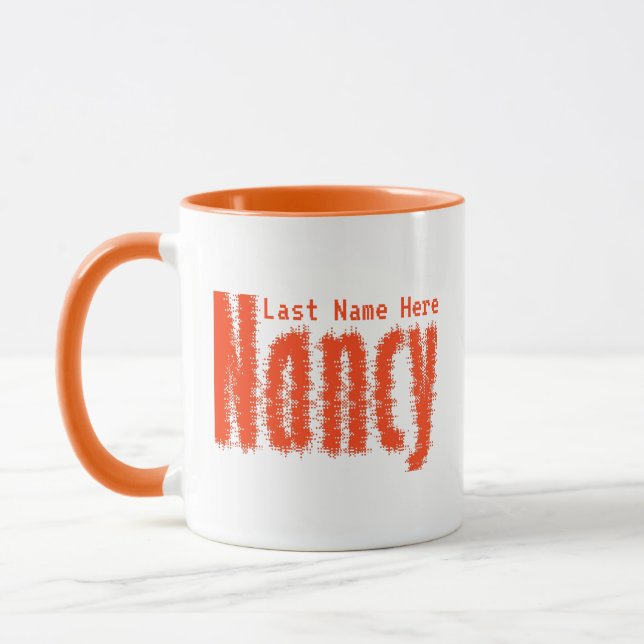 Personalised "Nancy" Name in Orange Pixelated Dots Mug (Left)