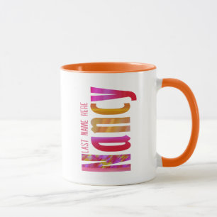 Personalised "Nancy" Name in Vivid Red Pink Orange Mug