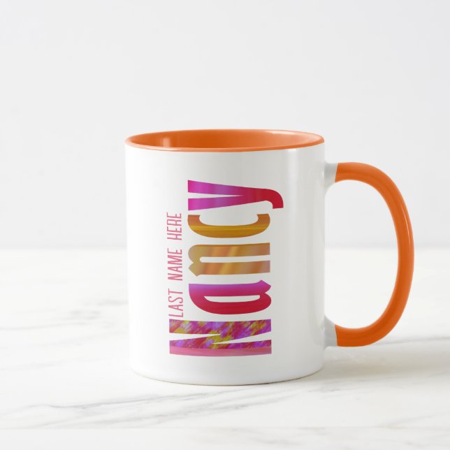 Personalised "Nancy" Name in Vivid Red Pink Orange Mug (Right)