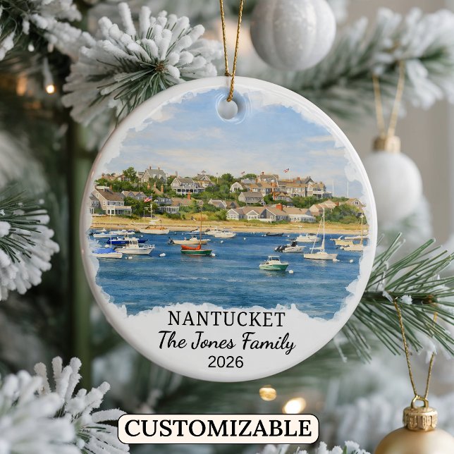 Personalised Nantucket Ornament, Massachusetts Ceramic Tree Decoration (Creator Uploaded)