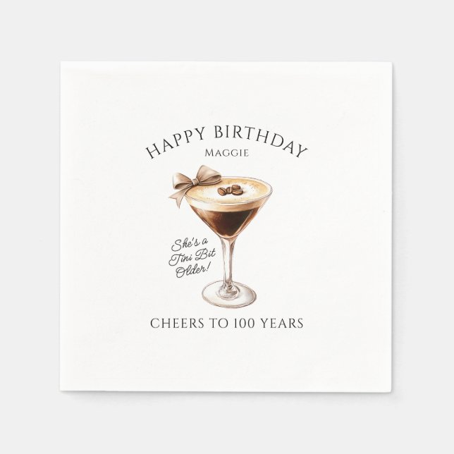 Personalised Napkins 100th Birthday Martini (Front)