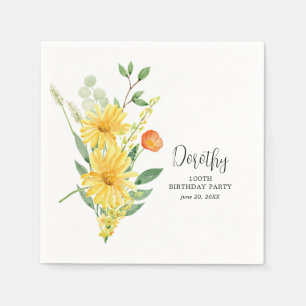 Personalised Napkins 100th Birthday Yellow Floral