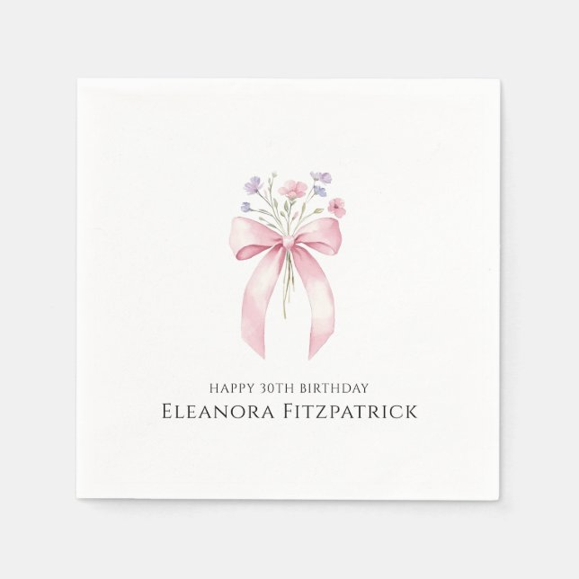 Personalised Napkins 30th Birthday Bow Wildflower (Front)