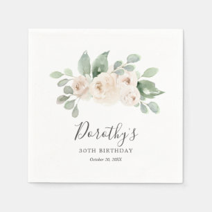 Personalised Napkins 30th Birthday White Rose