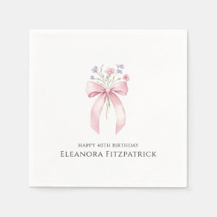 Personalised Napkins 40th Birthday Bow Wildflower