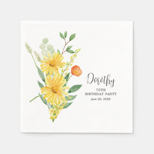 Personalised Napkins 70th Birthday Yellow Floral