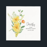 Personalised Napkins 90th Birthday Yellow Floral<br><div class="desc">Bright and vibrant yellow spring flowers are nestled in bright green leaves. All of the text is editable.</div>