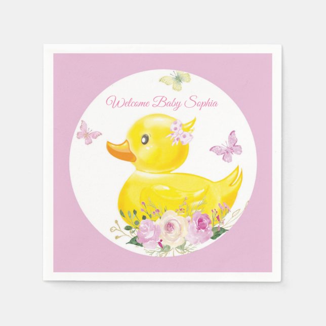Personalised Napkins Girl Rubber Duck  Baby Shower (Front)
