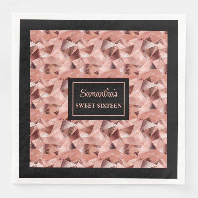 Personalised Napkins Rose Gold and Black Accent (Front)