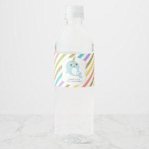 Personalised Narwhal Girl Birthday Party Favour Water Bottle Label