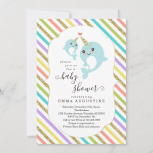 Personalised Narwhal Themed Baby Shower Unisex Invitation