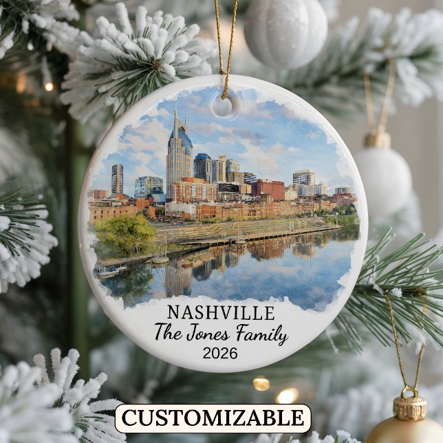 Personalised Nashville Ornament, Custom Tennessee Ceramic Tree Decoration (Creator Uploaded)