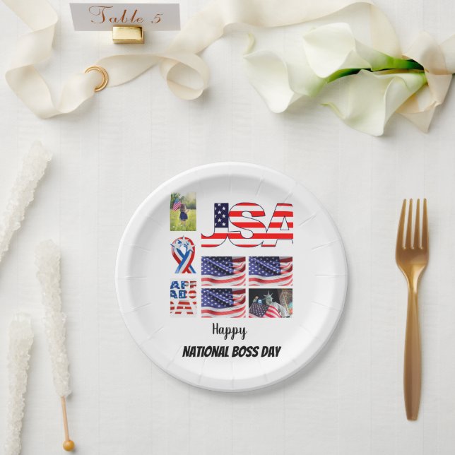 Personalised National Boss Day 8 Photo Collage Paper Plate (Wedding)