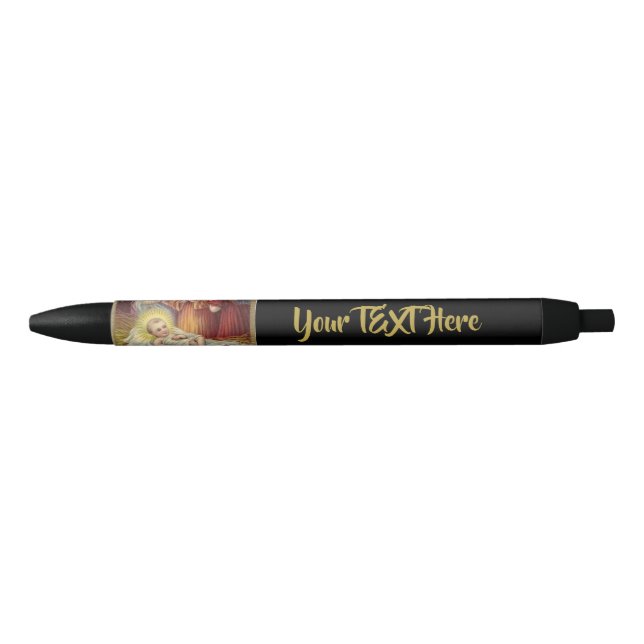 Personalised Nativity Gift UNDER $5 - Jesus Angels Black Ink Pen (Front)