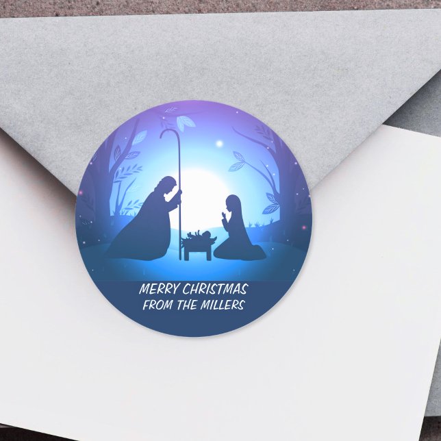 Personalised Nativity Manger Scene3 Christmas  Classic Round Sticker (Personalized Nativity Manger Scene3 Christmas Classic Round Sticker)