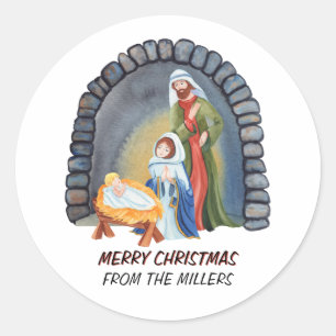 Personalised Nativity Manger Scene Christmas Classic Round Sticker