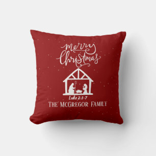 Personalised Nativity Red Christmas Family Name Cushion