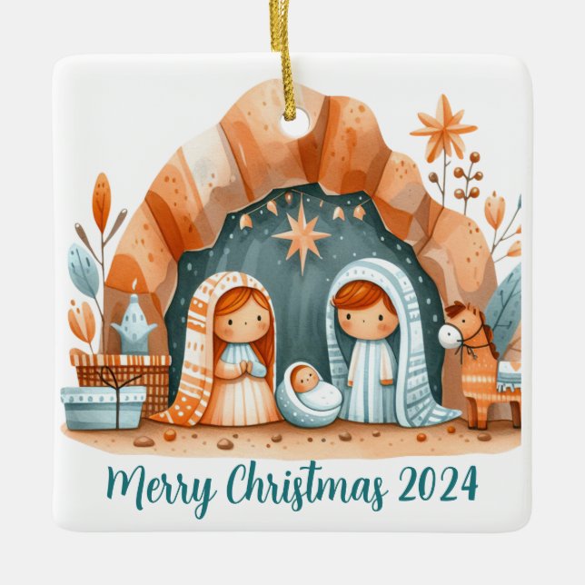 Personalised Nativity Scene Christmas Ornament (Front)