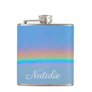 Personalised natural real rainbow hip flask