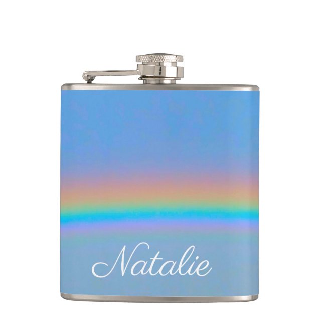 Personalised natural real rainbow hip flask (Front)