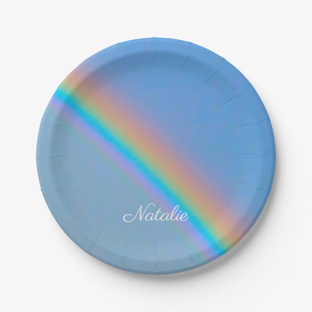 Personalised natural real rainbow paper plate (Front)