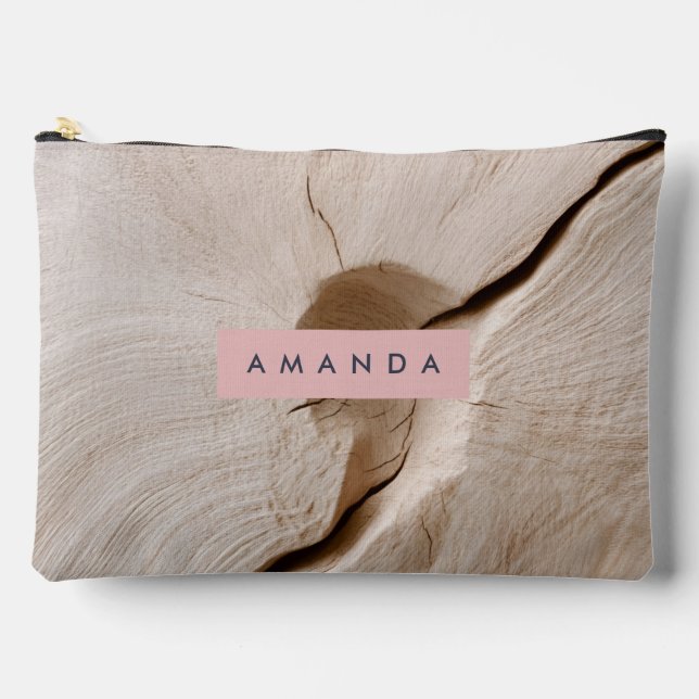 Personalised Natural Wood Grain Texture Accessory Pouch (Front)