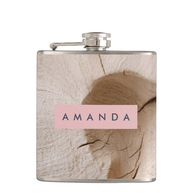 Personalised Natural Wood Grain Texture Hip Flask (Front)
