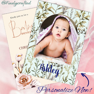 Personalised Nature Floral Photo Baby Shower  Invitation