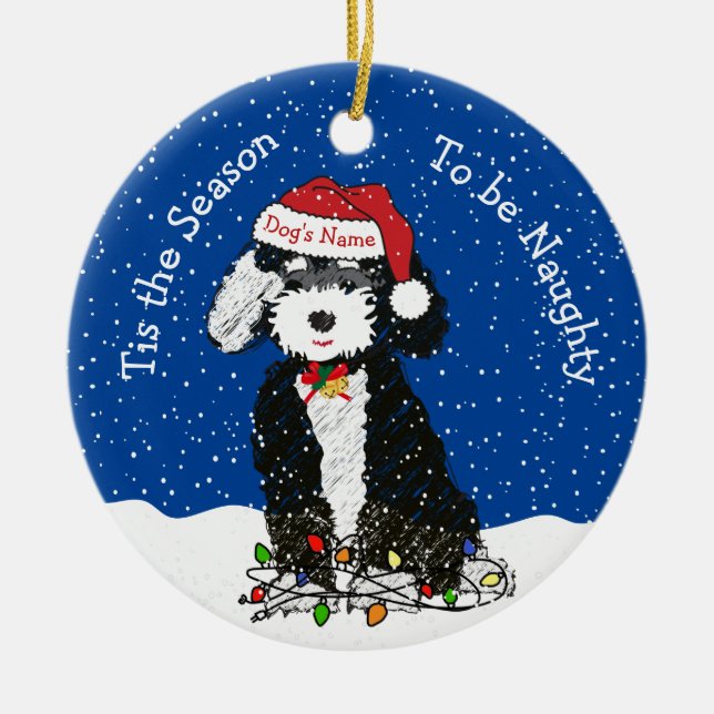 Personalised Naughty Bernedoodle Ceramic Ornament (Front)