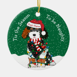 Personalised Naughty Bernedoodle Ceramic Tree Decoration