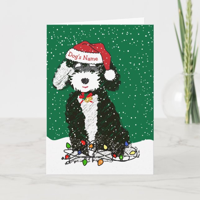 Personalised Naughty Bernedoodle Christmas Holiday Card (Front)