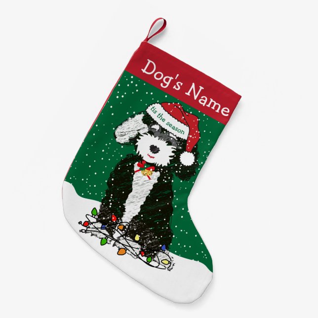 Personalised Naughty Bernedoodle Small Christmas Stocking (Front (Hanging))