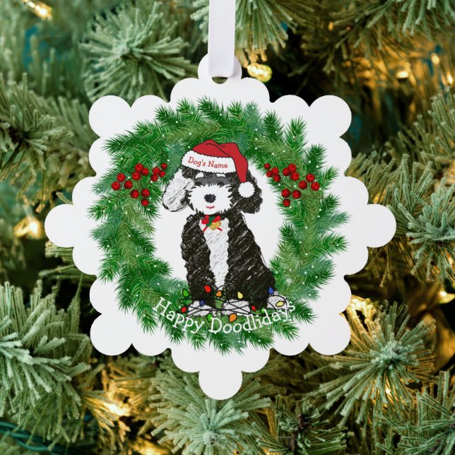 Personalised Naughty Bernedoodle Snowflake Tree Decoration Card (Insitu (Tree))
