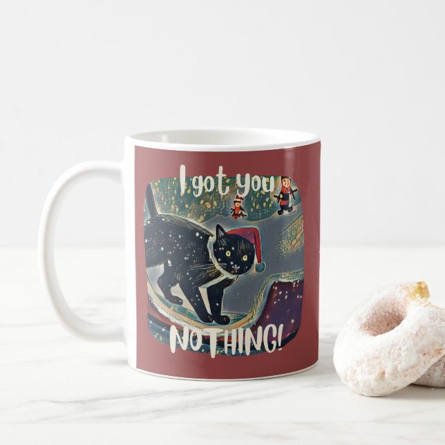 Personalised Naughty Black Cat Sled Funny Xmas Coffee Mug (With Donut)