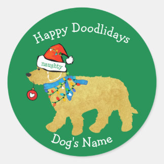 Personalised Naughty Christmas Goldendoodle Classic Round Sticker