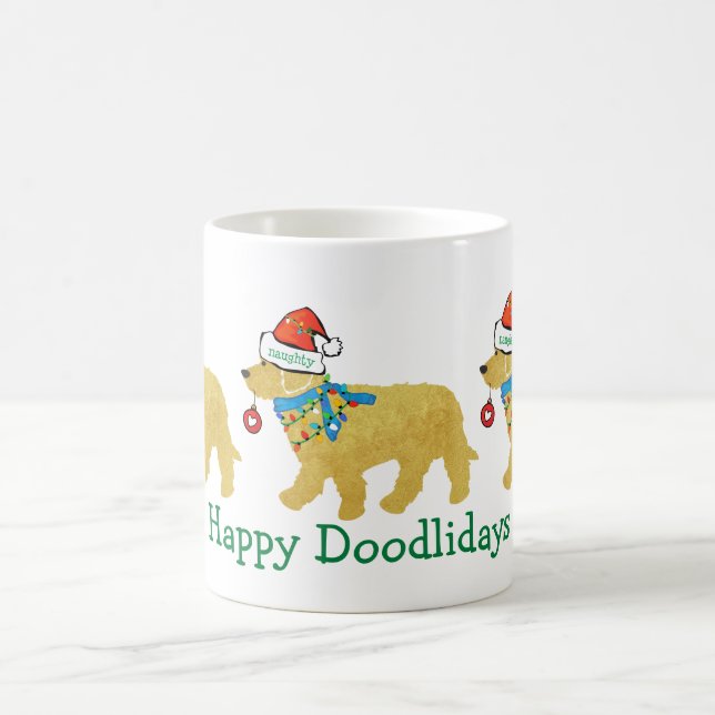 Personalised Naughty Christmas Goldendoodle Coffee Mug (Center)