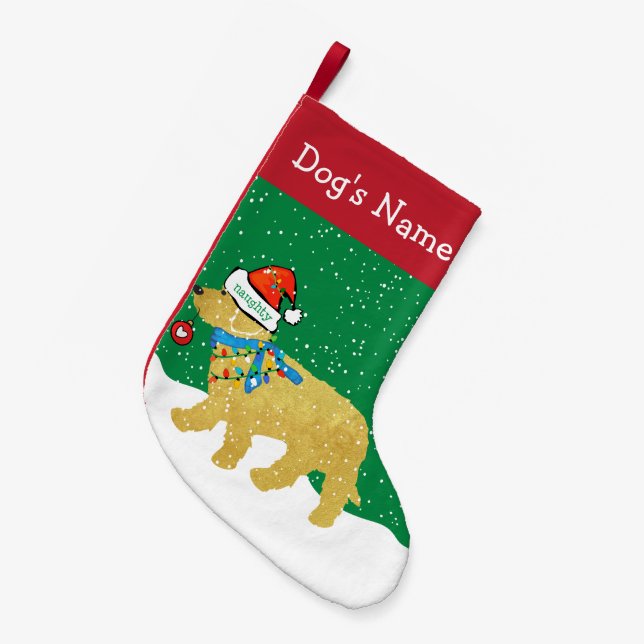 Personalised Naughty Christmas Goldendoodle Small Christmas Stocking (Front (Hanging))