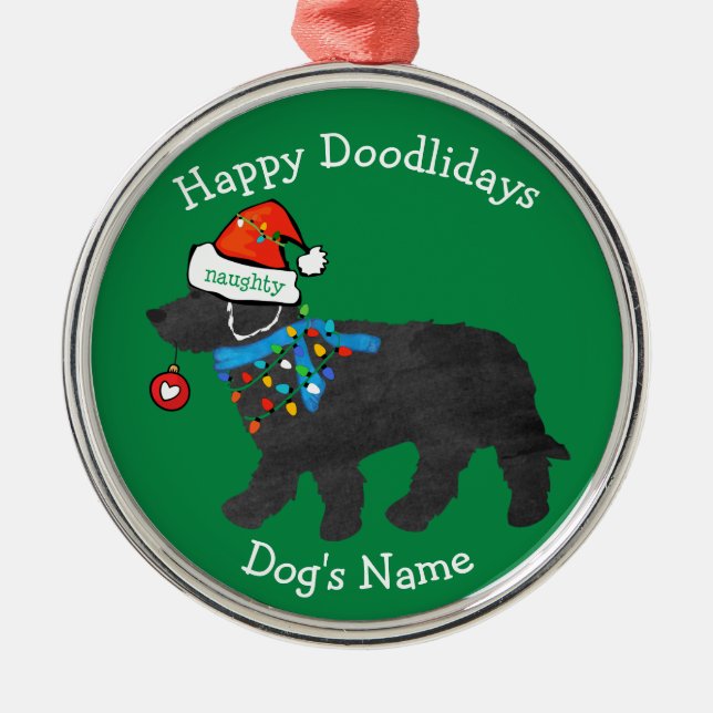 Personalised Naughty Christmas Labradoodle Metal Tree Decoration (Front)