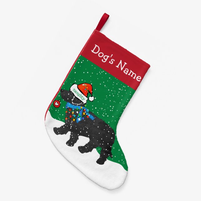 Personalised Naughty Christmas Labradoodle Small Christmas Stocking (Front (Hanging))