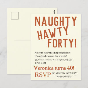 Personalised naughty hawty forty funny birthday  postcard