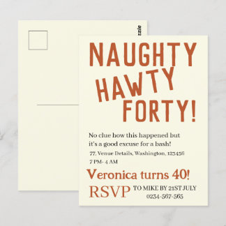 Personalised naughty hawty forty funny birthday postcard