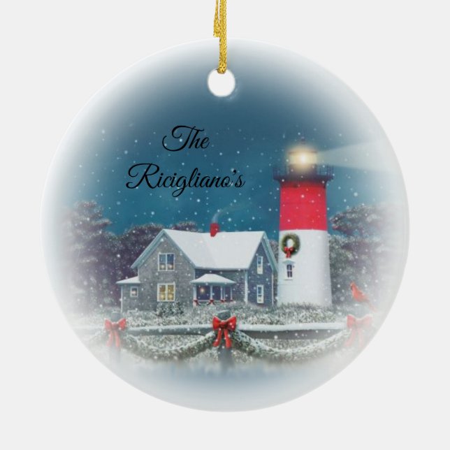 Personalised Nauset Ceramic Lighthouse Ornament (Back)