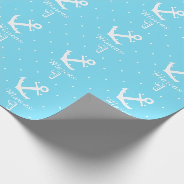 Personalised nautical anchor 1st birthday boy wrapping paper (Corner)