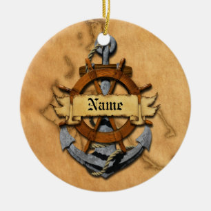 Personalised Nautical Anchor And Wheel Ceramic Tree Decoration