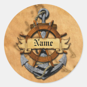 Personalised Nautical Anchor And Wheel Classic Round Sticker