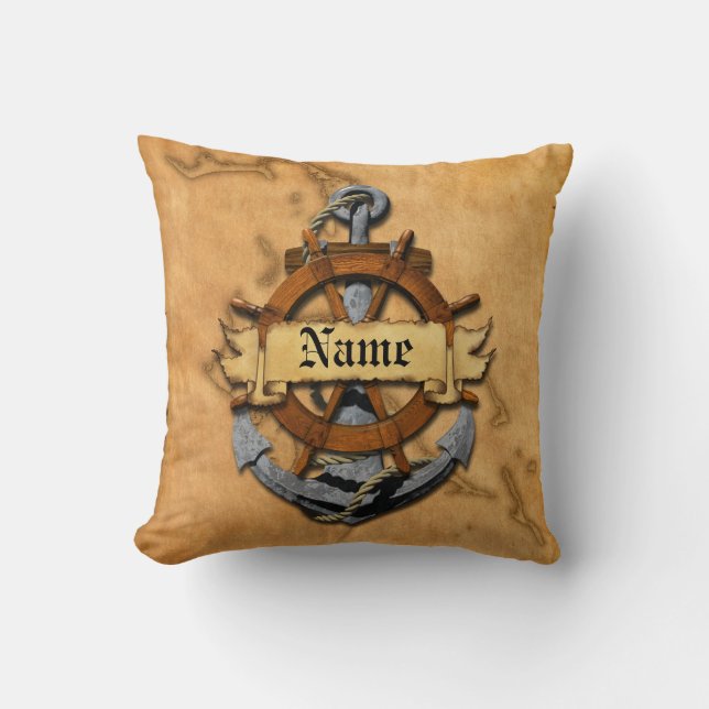 Personalised Nautical Anchor And Wheel Cushion (Front)