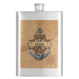Personalised Nautical Anchor And Wheel Hip Flask